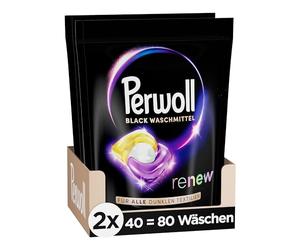 Perwoll Renew Caps Black Detergente 80 (2 x 40 lavados), todo en 1 Detergente Caps limpia suavemente y renueva colores y fibras, para todos los tejidos oscuros, con tecnología Triple Renov