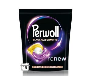 Perwoll Renew Caps - Detergente negro (19 lavados), tapas de detergente todo en 1, limpian y renuevan suavemente colores y fibras, para todos los textiles oscuros, con tecnología Triple Renew