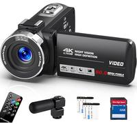Peryoua Videocámara 4K HD 80MP Vlogging Cámara para YouTube IR Cámara de visión nocturna 18X Zoom Digital 3.0 IPS Grabadora de video con tarjeta SD de 32 GB, 2 baterías, control remoto