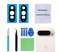 Perzework Juego de 2 lentes de cámara trasera de repuesto para Google Pixel 9 Pro XL con adhesivo preinstalado y kit de herramientas de reparación