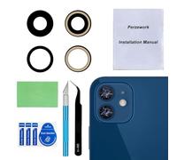 Perzework Lente trasera original de cristal de repuesto para iPhone 12 y iPhone 12 Mini con adhesivo preinstalado y kit de herramientas de reparación