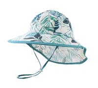 Pesaat Sombrero para el Sol para bebé niña con protección UV con protección para la Nuca Gorro de Verano para niños Paraíso de Playa Large（Hojas Tropicales,4-8 años）