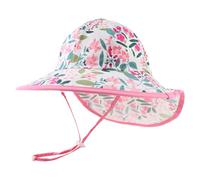 Pesaat Sombrero para el Sol para bebé niña con protección UV con protección para la Nuca Gorro de Verano para niños Paraíso de Playa Large (Mirabilis Jalapa, 4-8 años)