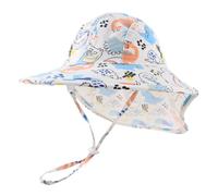 Pesaat Sombrero para el Sol para bebé niña con protección UV con protección para la Nuca Gorro de Verano para niños Paraíso de Playa Large（Dinosaurio Azul Cielo,1-4 años）