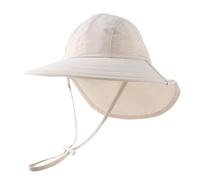 Pesaat Sombrero para el Sol para bebé niña con protección UV con protección para la Nuca Gorro de Verano para niños Paraíso de Playa Large (Beige, 1 à 4 ANS(48-52cm))