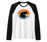 Pesca Bagre Agricultura Agua Retro Vintage Atardecer Regalos Camiseta Manga Raglan