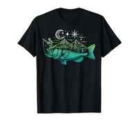 Pesca Bass Fish Mountain Star Fisherman Art Hombres Mujeres Niños Camiseta