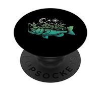 Pesca Bass Fish Mountain Star Fisherman Art Hombres Mujeres Niños PopSockets PopGrip Adhesivo