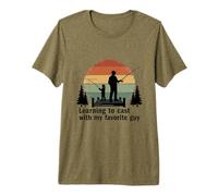 Pesca con papá Retro Puesta de Sol aprendiendo a lanzar Regalo Camiseta Premium