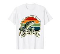 Pesca de lubina Negra, Retro, Keeping It Reel, papá, papá Camiseta gráfica económica, Hombre, Blanco, L