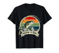 Pesca de lubina Negra, Retro, Keeping It Reel, papá, papá Camiseta gráfica económica, Hombre, Negro, S