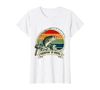Pesca de lubina Negra, Retro, Keeping It Reel, papá, papá Camiseta gráfica económica, Mujer, Blanco, M
