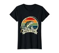 Pesca de lubina Negra, Retro, Keeping It Reel, papá, papá Camiseta gráfica económica, Mujer, Negro, S