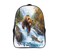pesca de osos salvajes mochilas escolares de impresos en 3d con arnés ajustables animal mochila de viaje alta capacidad mochilas ligeras 2 compartimento-16,para niños niñas al aire libre a pie