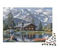 Pesca en cabañas de montaña Puzzle 1000 Piezas Papel Reciclado para Adultos Puzzle para Adultos Juego Familiar Divertido y desafiante Excelente Idea de Regalo para relajación 38x26cm/1000pcs