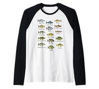 Pesca Tipos de Especies de Peces de Agua Dulce Biología Camiseta Manga Raglan