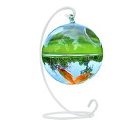 Pescado esférico transparente hecho a mano para peces de cristal colgante de forma redonda para acuario, pecera transparente, terrario, escritorio, cuenco colgante con soporte