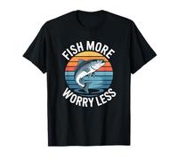 Pescado Más Preocupación Menos, Retro Sunset Fishing Lover Camiseta