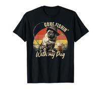 Pescador de Perro Carlino Retro Vintage día del Padre Divertido Camiseta