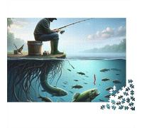 Pescador Submarino, Rompecabezas de 1000 Piezas para Adultos, Pescador, pez, Lago, Premium Grueso Resistente, Vibrante, desafiante, Alivio del estrés, Juego Familiar, decoración, 38x26cm/1000pzas