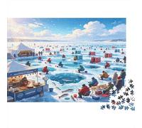 Pescadores de Hielo Escena Invernal Puzzle de 1000 Piezas Puzzle para Adultos Papel Relajación Hogar Decoración Regalo Familiar 38x26cm/1000pcs