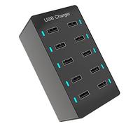 Pesderty Cargador Multipuerto USB de 50 W Cargador de Carga RáPida Hub Cargador de Carga RáPida de 10 Puertos Cargador de Base de Carga de Escritorio Negro (UE)