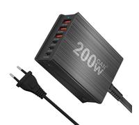Pesderty Estación de Carga de 6 Puertos de 200 W, Concentrador, Cargador de Escritorio GAN Compacto y Rápido, Adaptador de Corriente, Cargador Rápido USB C para Teléfonos, Enchufe Europeo