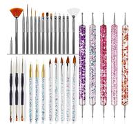 Pesderty Juego de Herramientas de Pinceles para UñAs Manejar de Cristal AcríLico UV Gel Pinceles para UñAs Talla Brillo Pluma Manicura DIY Nail Art Tool
