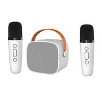 Pesderty Mini MáQuina de Karaoke con 2 MicróFonos InaláMbricos para NiñOs Adultos, 18 Canciones Precargadas, Bluetooth PortáTil, Color Blanco