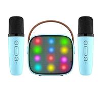 Pesderty Mini MáQuina de Karaoke con 2 MicróFonos InaláMbricos para NiñOs Adultos, 18 Canciones Precargadas, Bluetooth PortáTil, Azul