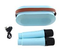 Pesderty Mini MáQuina de Karaoke, Juego de Altavoces Bluetooth PortáTil con 2 MicróFonos InaláMbricos con Luces LED (Azul)