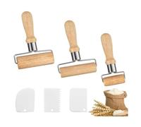 Pesderty Paquete de 3 Rodillos de Madera, Rodillos con Raspadores de Masa de PláStico, Adecuados para Enrollar Masa a Mano, Pizza, Postres