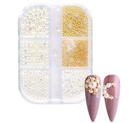 Pesfehhy 1 Caja de Adornos de Perlas para UñAs, Piezas Redondas Blancas para UñAs, Cuentas de Acero Dorado, Bolas, JoyeríA, Accesorios para DecoracióN de UñAs Color:ZZ01