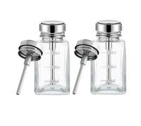 Pesfehhy 2 Dispensadoras Transparentes de 180 Ml con Tapa Metálica Abatible y Dispensador de Quitaesmalte de Vidrio.