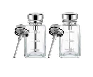 Pesfehhy 2 Dispensadoras Transparentes de 180 Ml con Tapa Metálica Abatible y Dispensador de Quitaesmalte de Vidrio.