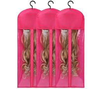Pesfehhy 3 Piezas Colgador de Peluca Extra y Bolsas de Almacenamiento, Soporte para Extensiones de Cabello una Prueba de Polvo e Impermeable, Diseñado para Pelucas Rosa Roja