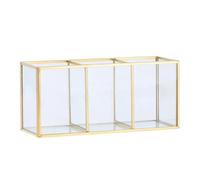 Pesfehhy Caja de Almacenamiento de Pinceles de Maquillaje de Vidrio Transparente, Contenedor de Cosméticos Dorado, Soporte para Lápiz Labial, Organizador de Pinceles de Maquillaje