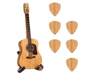 Pesfehhy Caja de Madera para Púas de Guitarra con Soporte: 6 Púas de Guitarra Únicas, Minicaja de Almacenamiento para Guitarristas, Grabado de Músicos