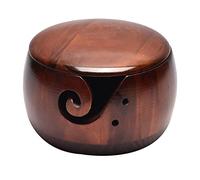 Pesfehhy Cuenco de Hilo de Madera, de Hilo con Tapa para Tejer Soporte de Bola de Hilo de Ganchillo Cuenco de Almacenamiento de Hilo Hecho una Mano, Madera Oscura