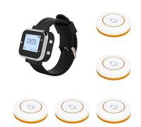 Pesfehhy de Llamada Inalámbrico 5 Transmisores de Botones de Llamada de Mesa 1 Buscapersonas, Timbre de Servicio de Camarero de Restaurante B