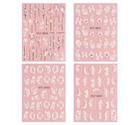 Pesfehhy Pegatinas para DecoracióN de UñAs con Flores en Relieve 5D, 4 Hojas, CalcomaníAs Autoadhesivas, DecoracióN de UñAs con DiseñO Floral para Mujeres y NiñAs