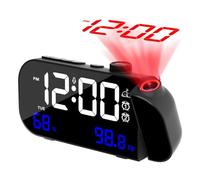 Pesfehhy Reloj Despertador de ProyeccióN, Reloj Digital con Proyector Giratorio de 180° y Atenuador de Brillo Infinito y Voz Negra
