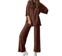Peshoriadm Casual 2-Piece Loose-Fit Short Sleeve Top & Wide-Leg Pants Set With Pockets,Matching Outfit for Daily Wear (#11,M)