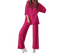 Peshoriadm Casual 2-Piece Loose-Fit Short Sleeve Top & Wide-Leg Pants Set With Pockets,Matching Outfit for Daily Wear (#6,XL)