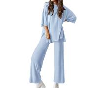 Peshoriadm Casual 2-Piece Loose-Fit Short Sleeve Top & Wide-Leg Pants Set With Pockets,Matching Outfit for Daily Wear (#2,L)