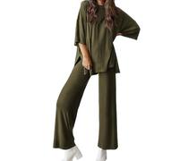 Peshoriadm Casual 2-Piece Loose-Fit Short Sleeve Top & Wide-Leg Pants Set With Pockets,Matching Outfit for Daily Wear (#7,2XL)