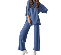 Peshoriadm Casual 2-Piece Loose-Fit Short Sleeve Top & Wide-Leg Pants Set With Pockets,Matching Outfit for Daily Wear (#9,S)
