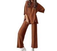 Peshoriadm Casual 2-Piece Loose-Fit Short Sleeve Top & Wide-Leg Pants Set With Pockets,Matching Outfit for Daily Wear (#4,M)