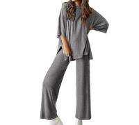 Peshoriadm Casual 2-Piece Loose-Fit Short Sleeve Top & Wide-Leg Pants Set With Pockets,Matching Outfit for Daily Wear (#13,M)