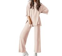 Peshoriadm Casual 2-Piece Loose-Fit Short Sleeve Top & Wide-Leg Pants Set With Pockets,Matching Outfit for Daily Wear (#5,2XL)